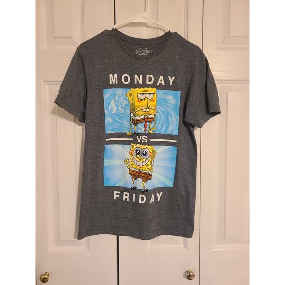 Spongebob square pants small men's charcoal grey tshirt - Picture 1 of 6